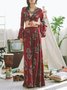 Floral-print Chiffon Frill Sleeve Casual Floral Two Piece Maxi Dress